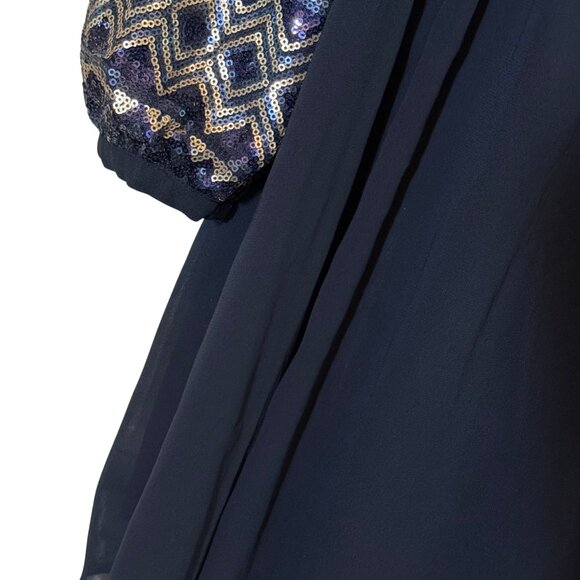 Entro Navy Sequin Long Sleeve Flowy Dress - Size Small - Picture 5 of 10